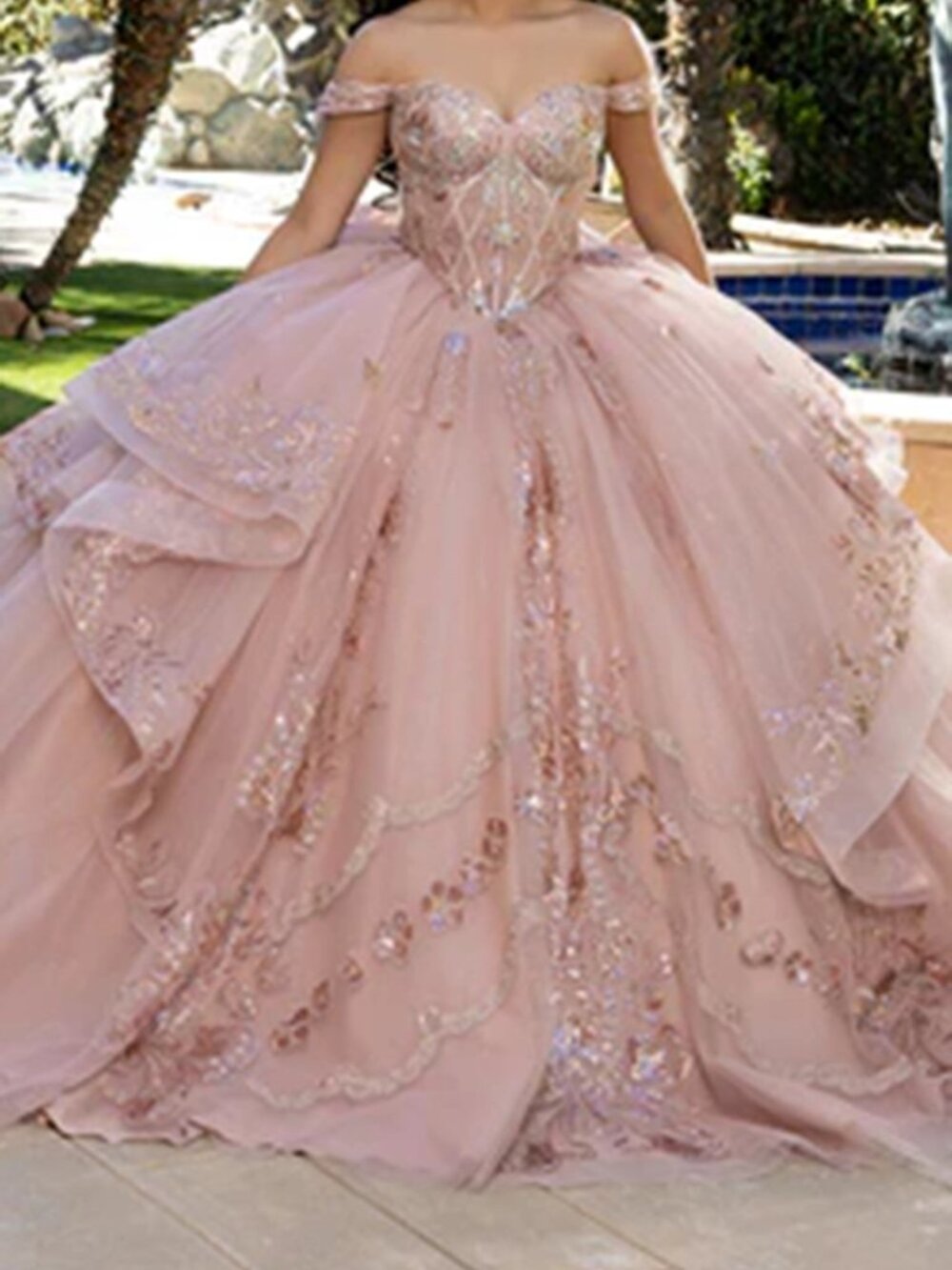 NWT May Queen LK293 Off Shoulder Quinceanera Dress Rosegold size 12